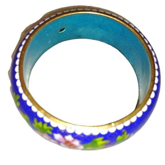 Vintage 1" Wide Chinese Peony Cloisonné Enamel Brass Bracelet Bangle Weight 90g - Picture 3 of 6